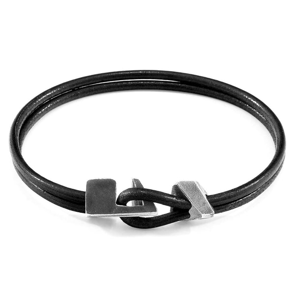 Men's Bracelet | Handmade in Great Britain Raven Black Brixham Silver & Leather Bracelet | Luxxydee