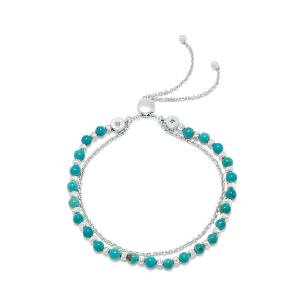 bracelet unisex | Rhodium Plated Double Strand Reconstituted Turquoise Bolo Bracelet | Luxxydee