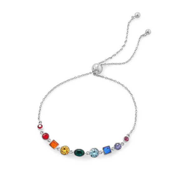bracelet unisex | Rhodium Plated Crystal Rainbow Bolo Bracelet | Luxxydee