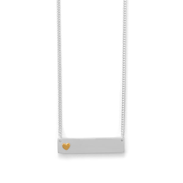 necklace unisex | 16" + 2" Bar Necklace With 14 Karat Gold Plated Heart | Luxxydee