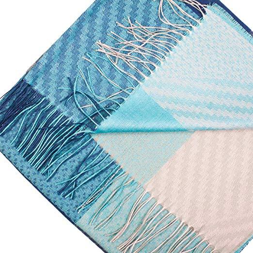 Scarves & Wraps | Great Natural Alpaca 70% Baby Alpaca 30% Silk Checkered Turquoise Blue Throw | Luxxydee