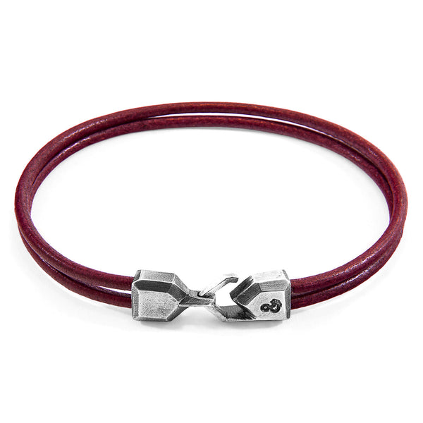 Men's Bracelet | Handmade in Great Britain Bordeaux Red Cromer Silver & Leather Bracelet | Luxxydee