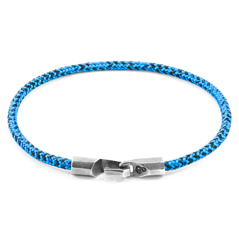 Men's Bracelet | Handmade in Great Britain Blue Noir Talbot Silver & Rope Bracelet | Luxxydee