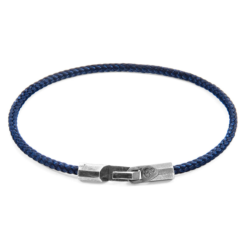 Men's Bracelet | Handmade in Great Britain Navy Blue Talbot Silver & Rope Bracelet | Luxxydee
