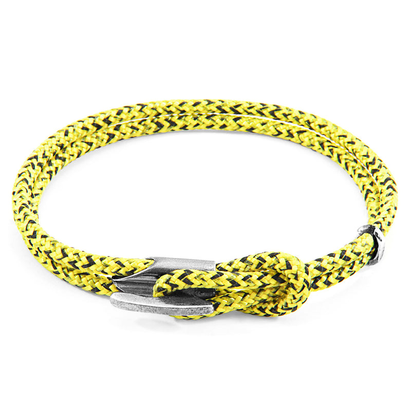 Men's Bracelet | Handmade in Great Britain Yellow Noir Padstow Silver & Rope Bracelet | Luxxydee