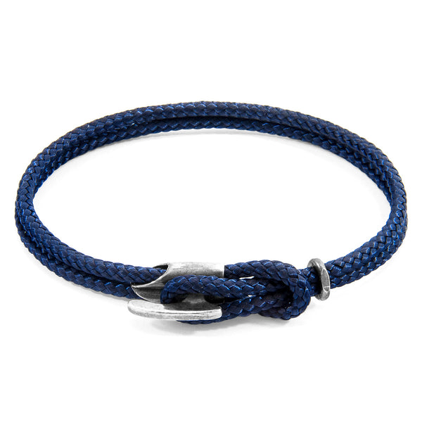 Men's Bracelet | Handmade in Great Britain Navy Blue Padstow Silver & Rope Bracelet | Luxxydee