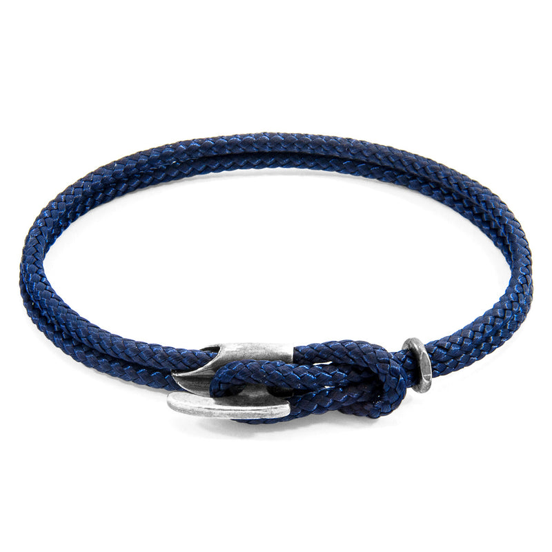 Men's Bracelet | Handmade in Great Britain Navy Blue Padstow Silver & Rope Bracelet | Luxxydee
