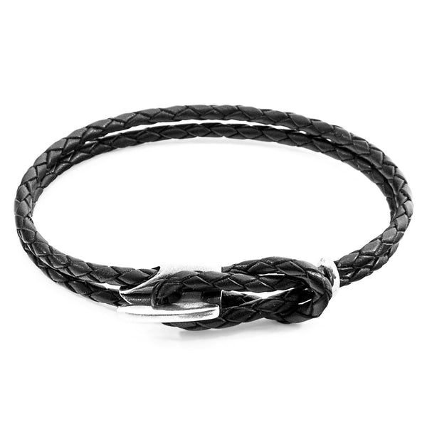 Men's Bracelet | Handmade in Great Britain Coal Black Padstow Silver & Leather Bracelet | Luxxydee