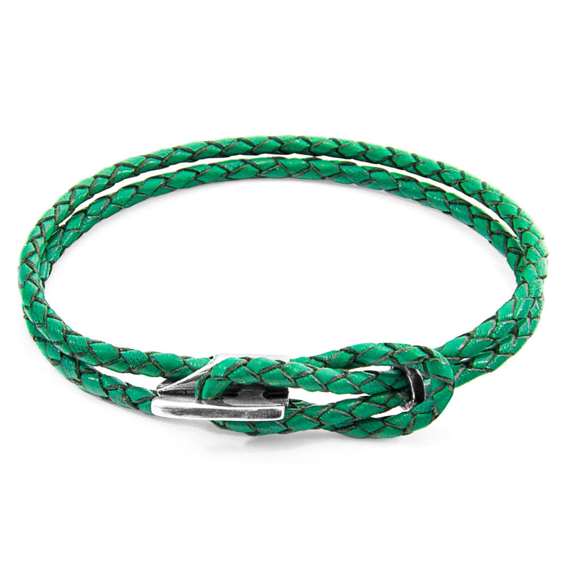 Men's Bracelet | Handmade in Great Britain Fern Green Padstow Silver & Leather Bracelet | Luxxydee