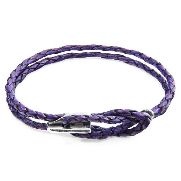 Men's Bracelet | Handmade in Great Britain Grape Purple Padstow Silver & Leather Bracelet | Luxxydee