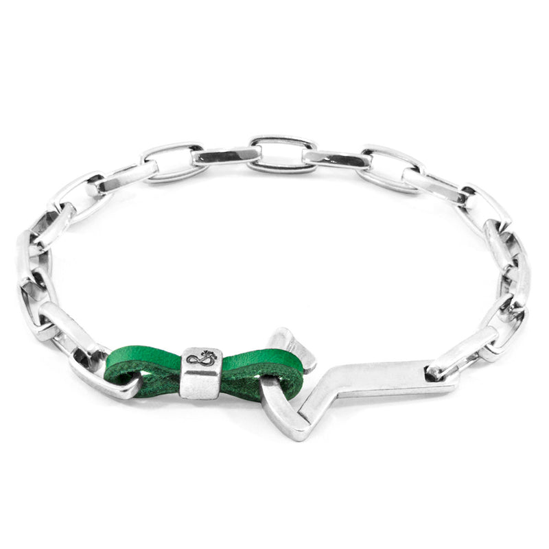 Men's Bracelet | Handmade in Great Britain Fern Green Frigate Silver & Leather Bracelet | Luxxydee
