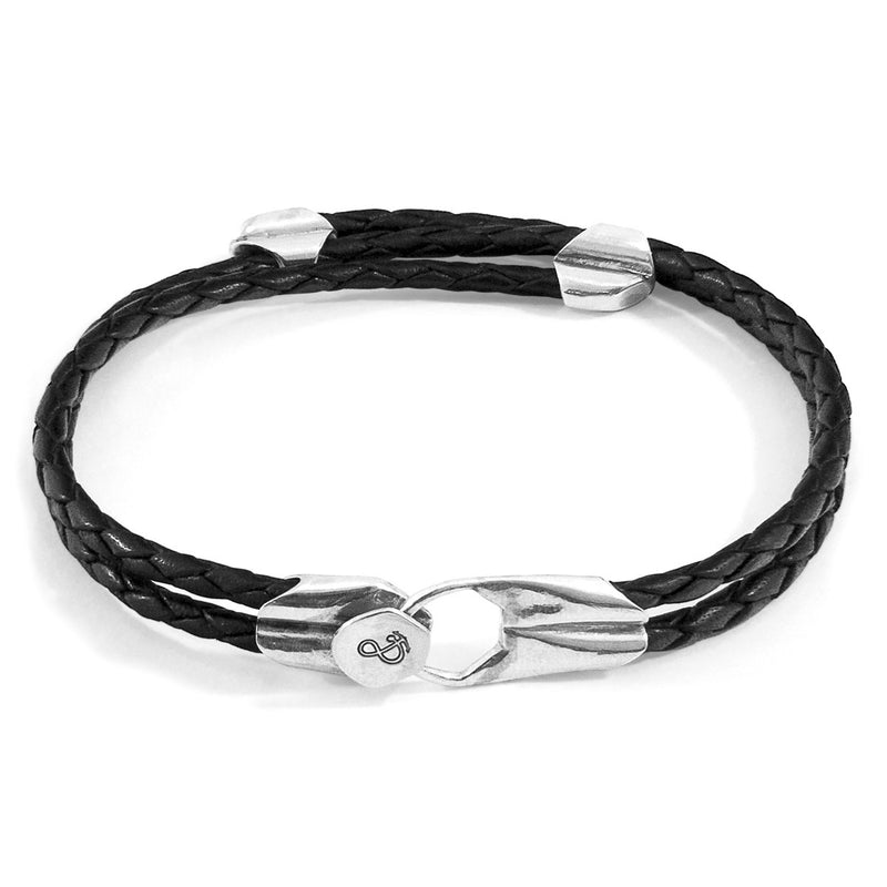 Men's Bracelet | Handmade in Great Britain Coal Black Conway Silver & Leather Bracelet | Luxxydee