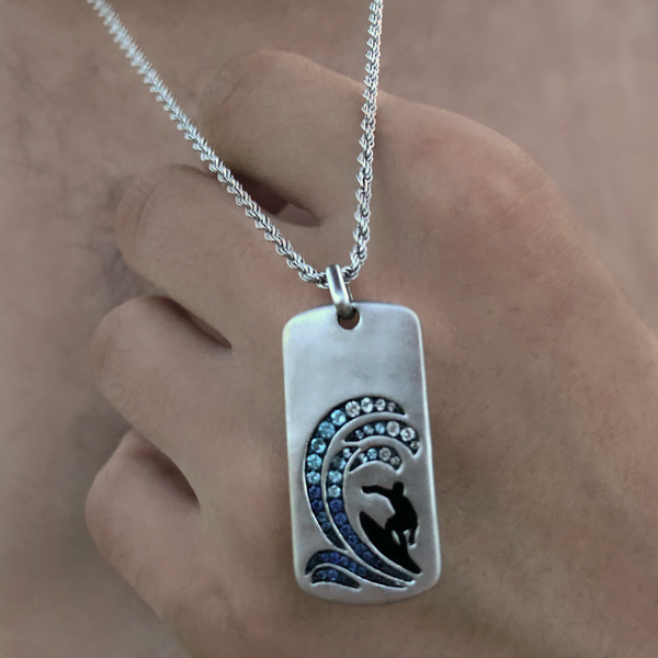 necklace men | Surfer's Paradise Sterling Silver Blue Sapphire & Topaz Stone Tag | Luxxydee