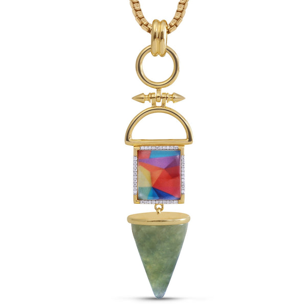 necklace unisex | Splashy Flashy Prehnite & Diamond Mosaic Necklace In 14K Yellow Gold | Luxxydee