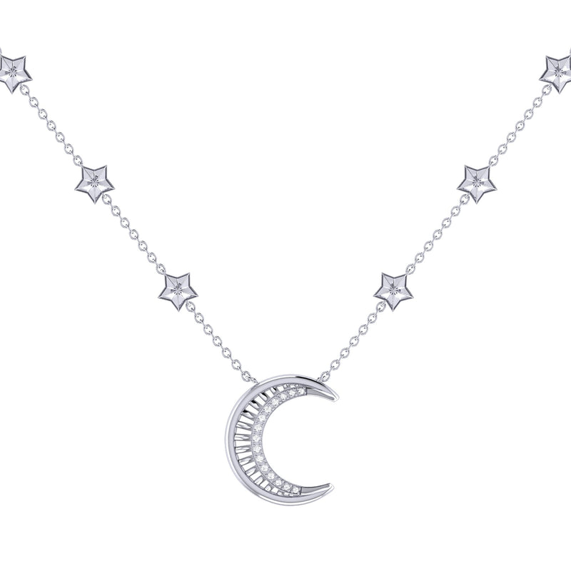 necklace women | Starry Lane Moon Diamond Necklace In 14K White Gold | Luxxydee