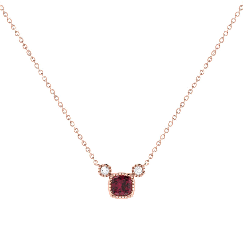 necklace women | Cushion Cut Ruby & Diamond Birthstone Necklace In 14K Rose Gold | Luxxydee