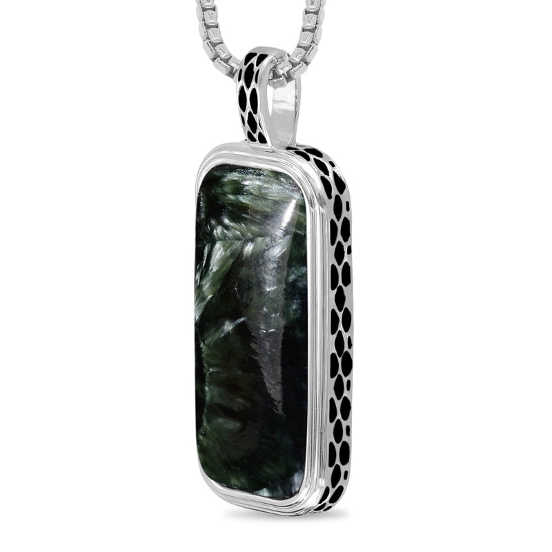 necklace men | Seraphinite Stone Tag In Black Rhodium | Luxxydee