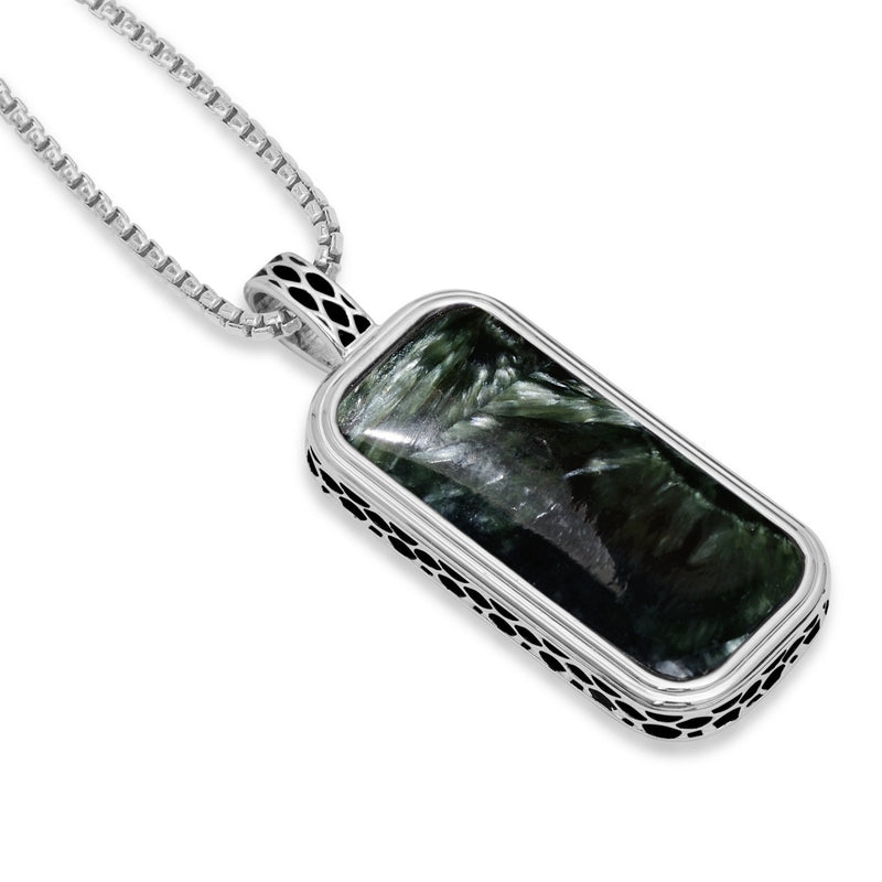 necklace men | Seraphinite Stone Tag In Black Rhodium | Luxxydee