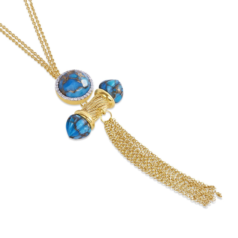 necklace women | Sunkissed Turquoise & Diamond Fringe Necklace In 14K Yellow Gold | Luxxydee