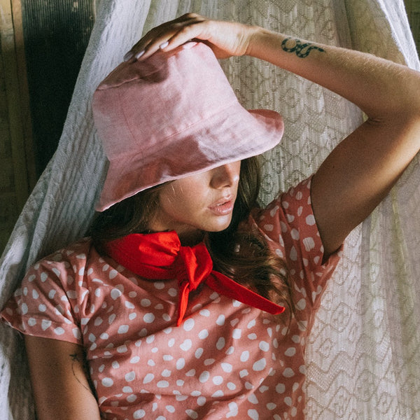 hat women | WATU Seaside Linen Bucket Hat, in Salt Pink | Luxxydee