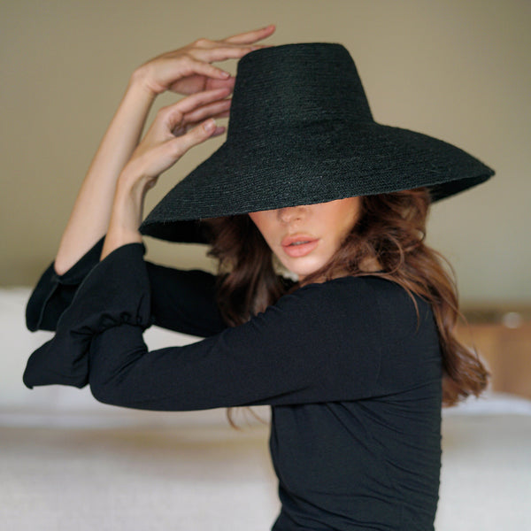 hat women | RIRI Jute Straw Hat, in Black | Luxxydee