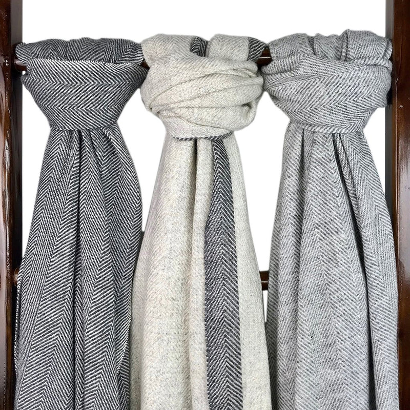 Scarves & Wraps | Handmade in Nepal Gray Herringbone Cashmere Women's Scarf | Luxxydee
